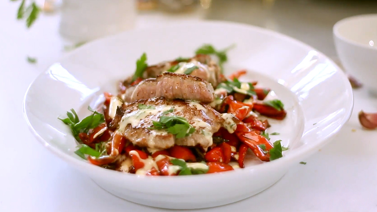 PanFried Veal with Peppers & Tarragon Aioli Cooking Videos Grokker